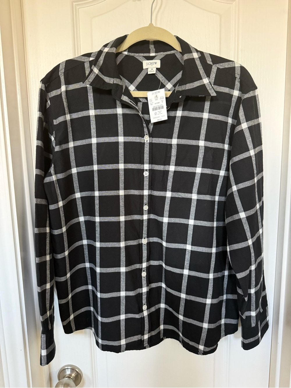 J Crew Factory Flannel Shirt M Black White Windowpane Plaid NWT